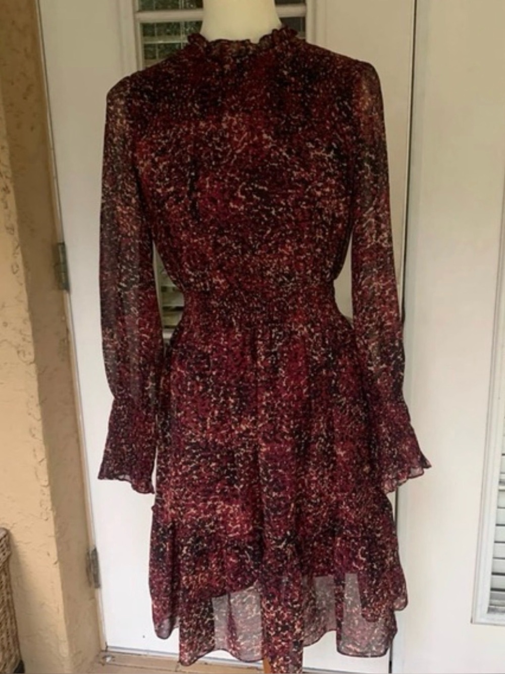 Taylor Burgundy and Black Floral Smocked Dress size 8